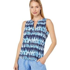 Lilly Pulitzer Dev Navy SailBoat Cotton Tank Top Medium